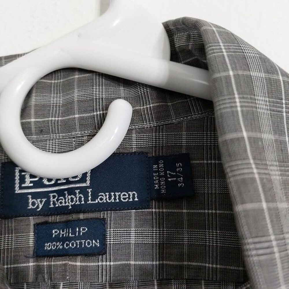 Polo by Ralph Lauren Philip Grey Long Sleeve Button Front Shirt Size 17 34/35 - Picture 5 of 8